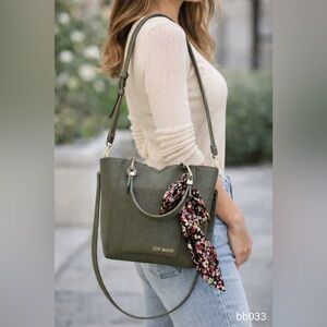 Steve Madden Olive Green Handbag w/ Floral Scarf | Convertible Crossbody |